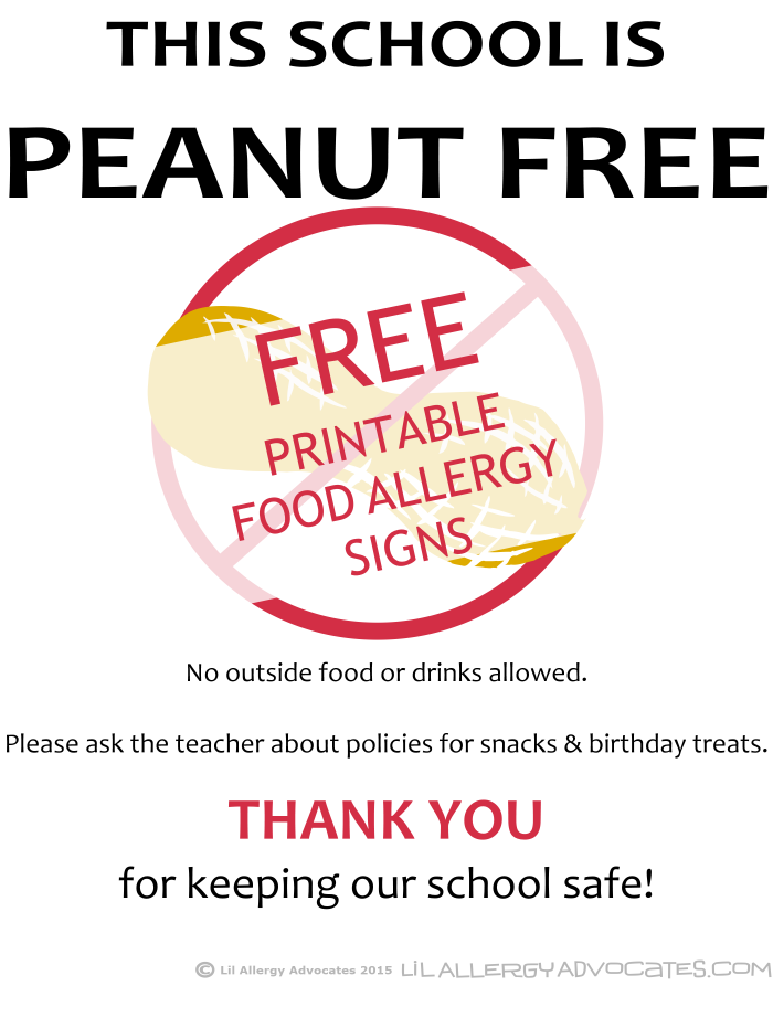 Nut Free Table Printable Sign