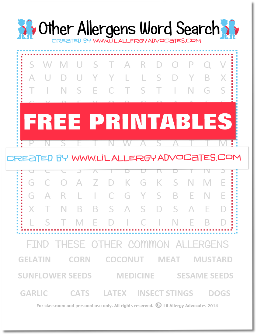 Other Common Allergens Word Search Download