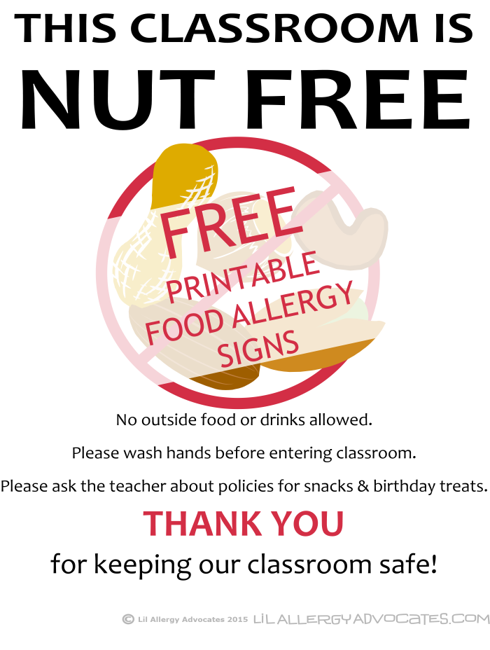 Free Printable Nut Free School Signs - Lil Allergy Advocates