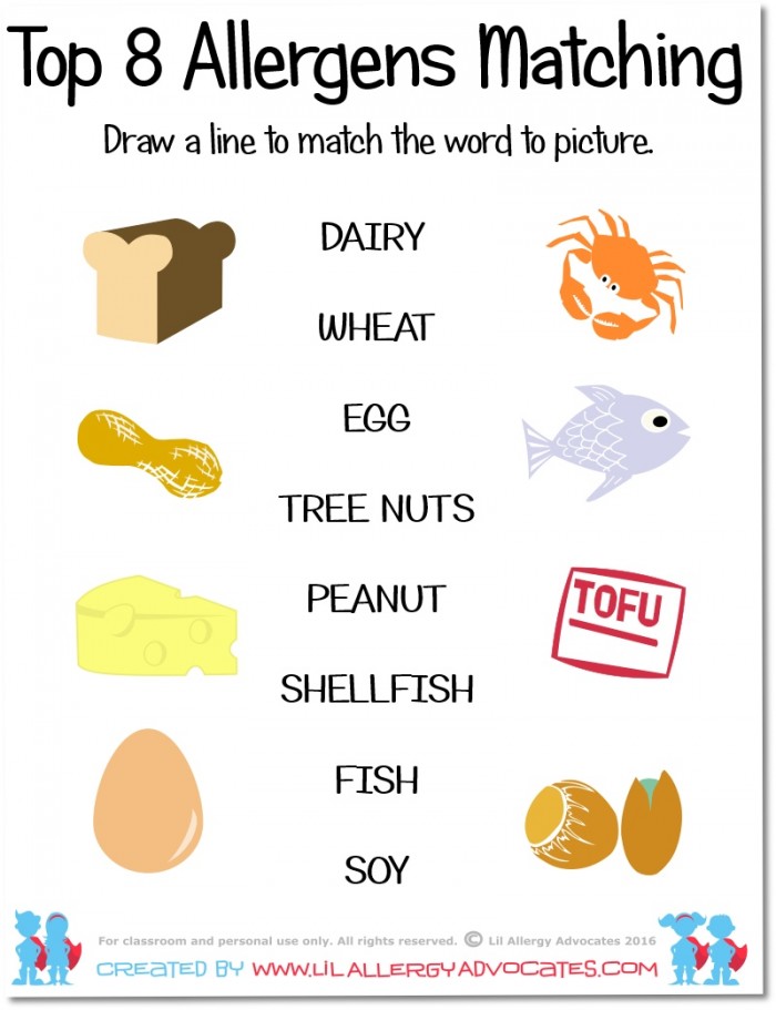 preschool for worksheet 911 Matching 8   Advocates Allergy Game Top Allergens Lil